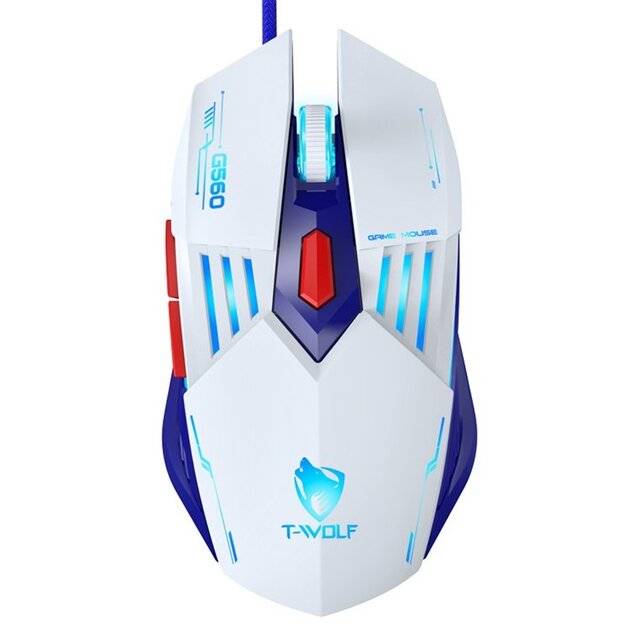 T‑Wolf G560 Wired Mouse (White/Blue)