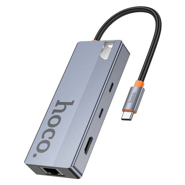 Hoco HB52 8‑in‑1 USB‑C to USB‑A 3.0 + HDTV + PD USB‑C 3.0 + RJ45 + SD + TF Converter
