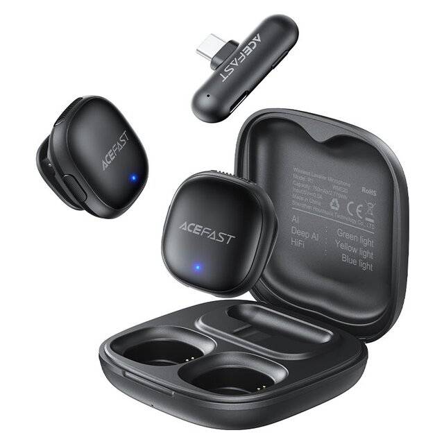 Acefast R1 Dual Wireless Lavalier Mic 1 or 2 Mics (Black)