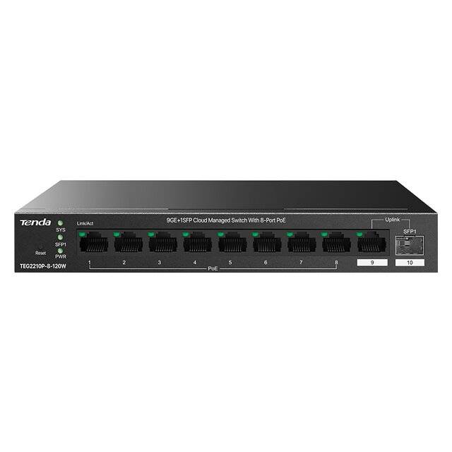 Tenda TEG2210P-8-120W Switch with 8-Port PoE 9GE + 1SFP Cloud Managed